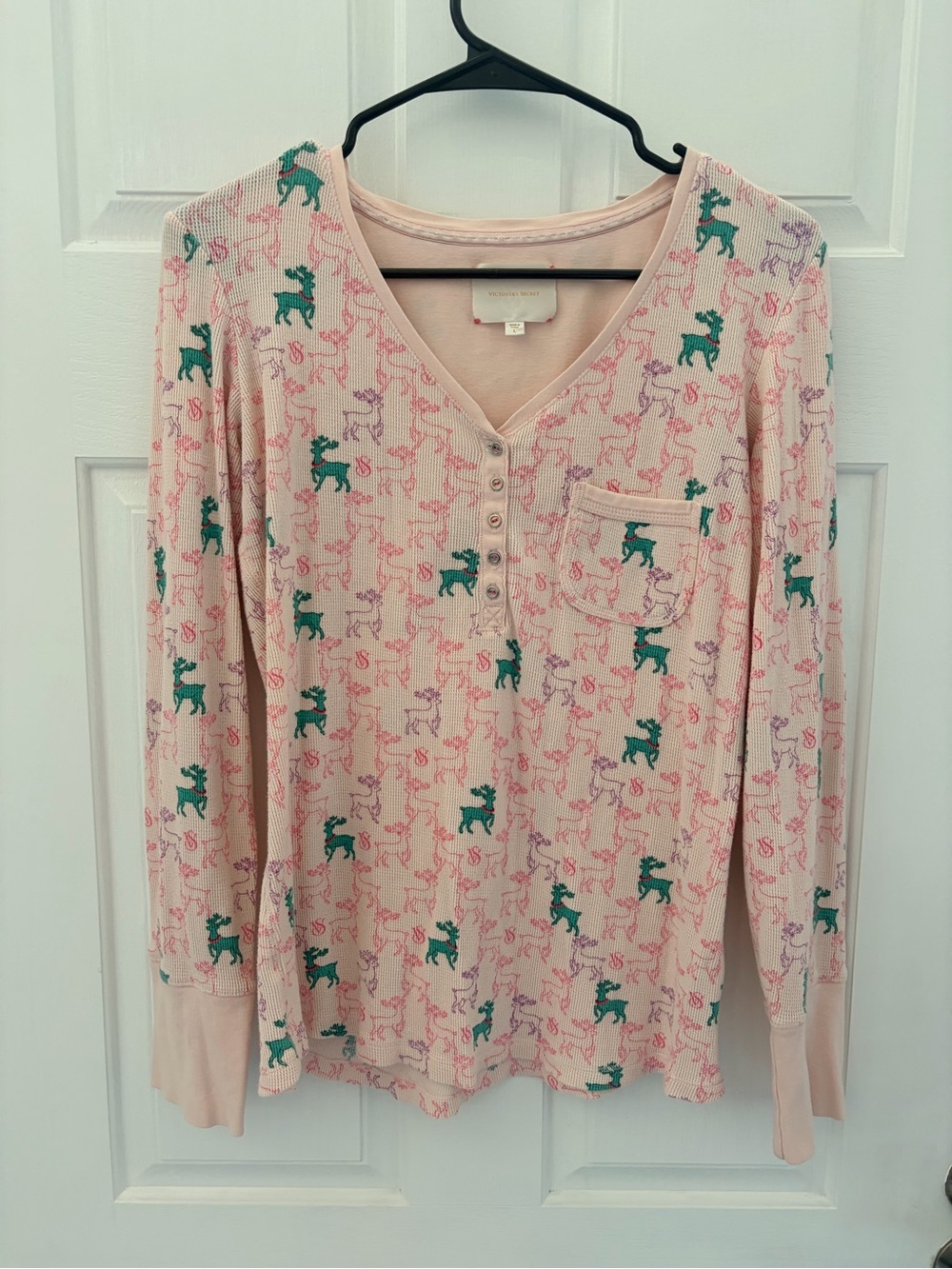 Victoria's Secret Pink Knit Henley Top with Light Pink Accents